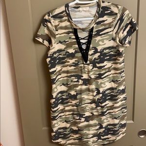 camo lace up dress